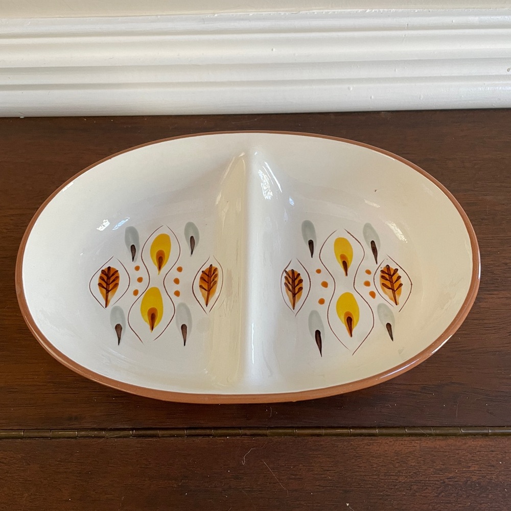 Stangl Pottery Amber Glo Divided Serving Dish 10”